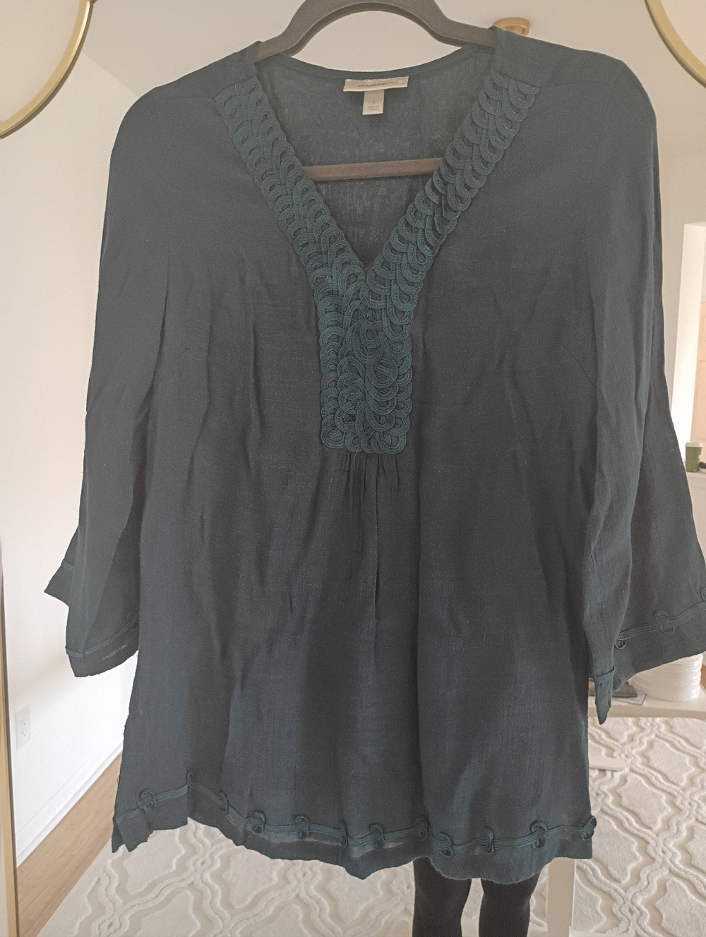 Women's Teal V-Neck Embroidered Tunic Top